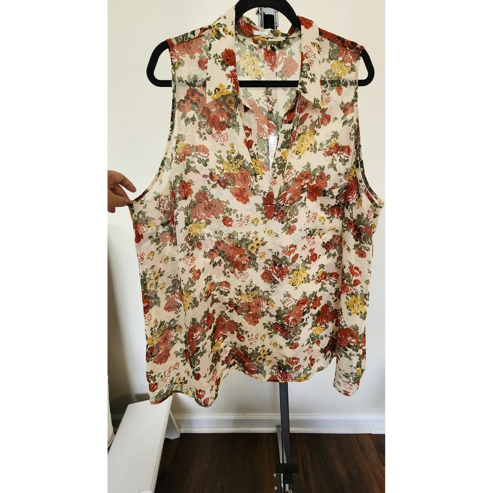 Pleione Womens 2X Floral Sleeveless Blouse Chiffon V-Neck Top Fairy Core Boho - Picture 3 of 7